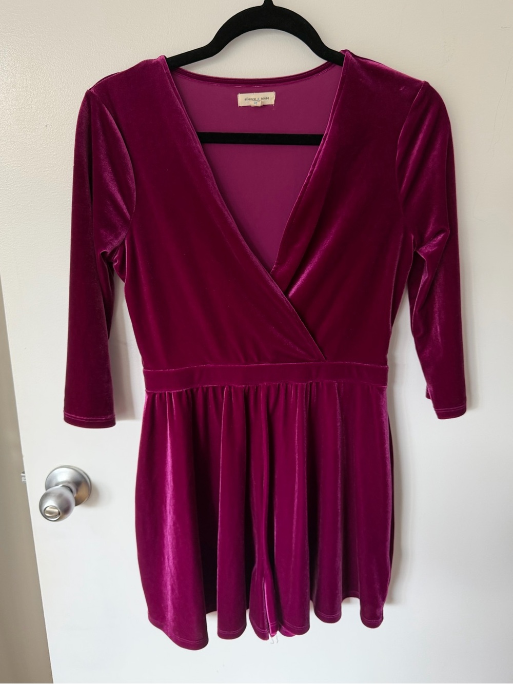 silence + noise Velvet Romper in Magenta